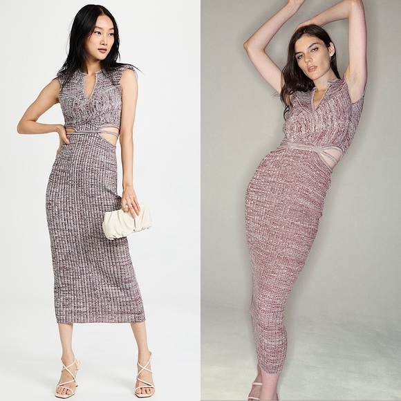 SELF-PORTRAIT Rib Knit Crossover Front Sleeveless Cutout Bodycon Midi Dress S - Picture 1 of 14